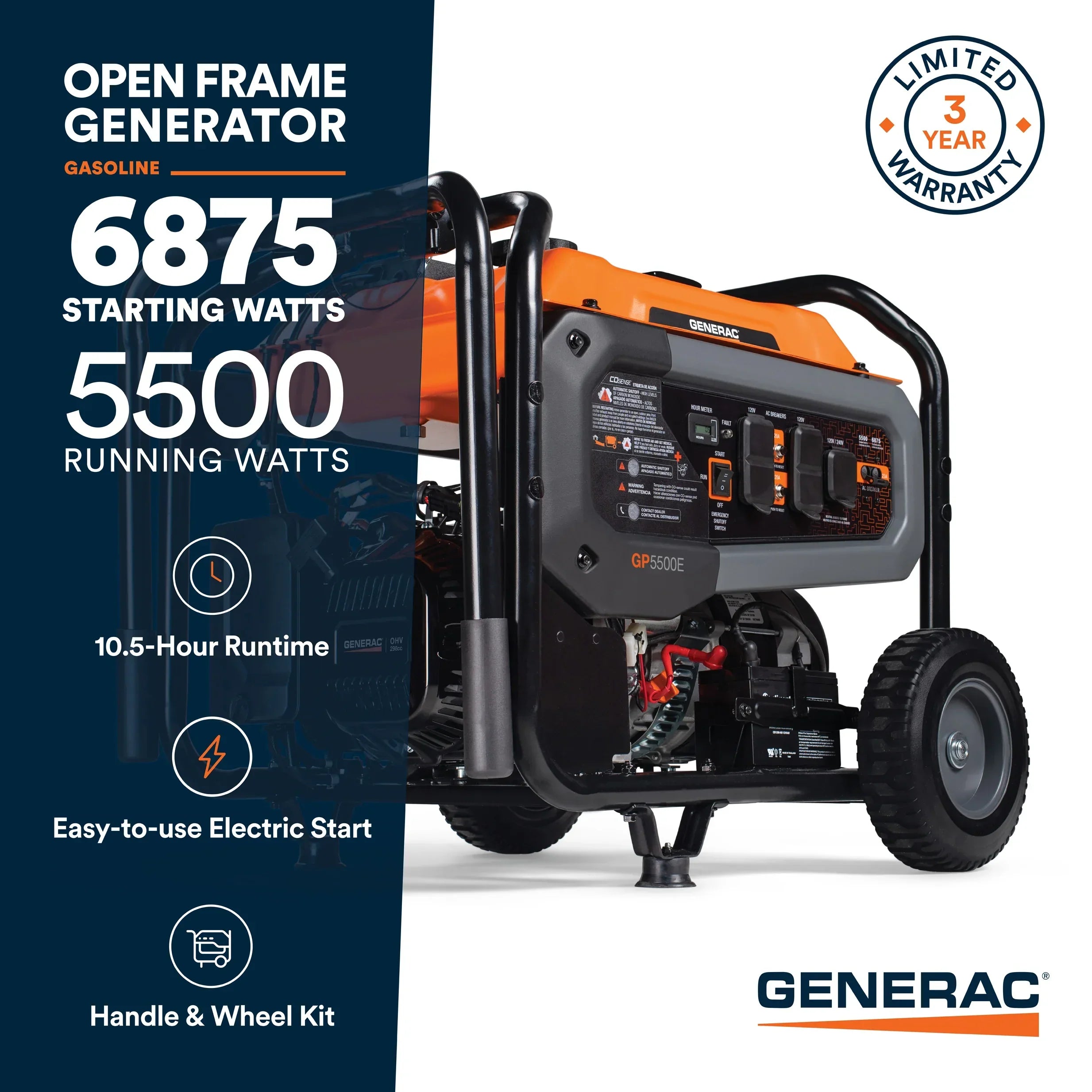 Generac GP5500E 5500W/6875W Generator Gas Electric Start CO Sense 8150 Manufacturer RFB