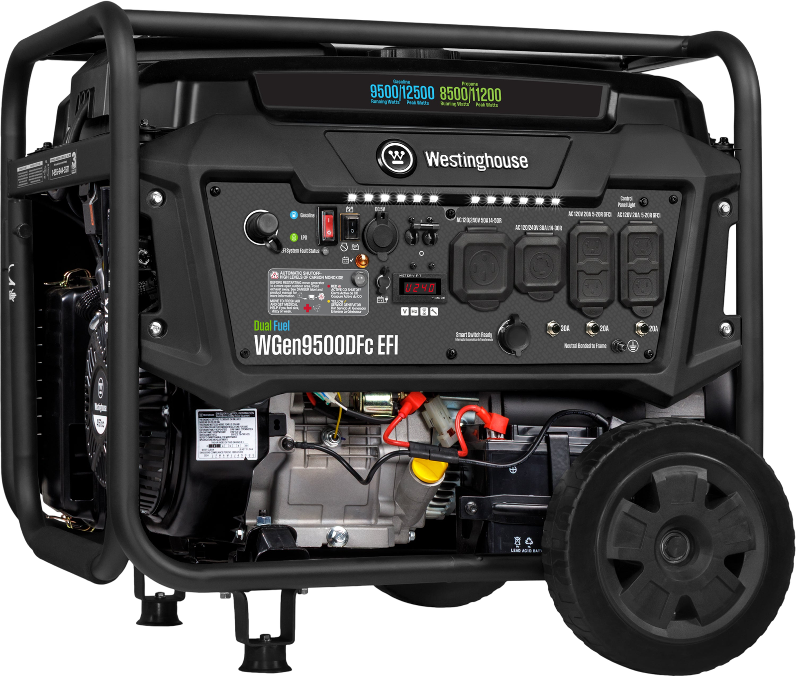 Westinghouse WGen9500DFc EFI Generator 9500/12500W Dual Fuel Gas Propane 50A Remote Start CO Sensor CARB New