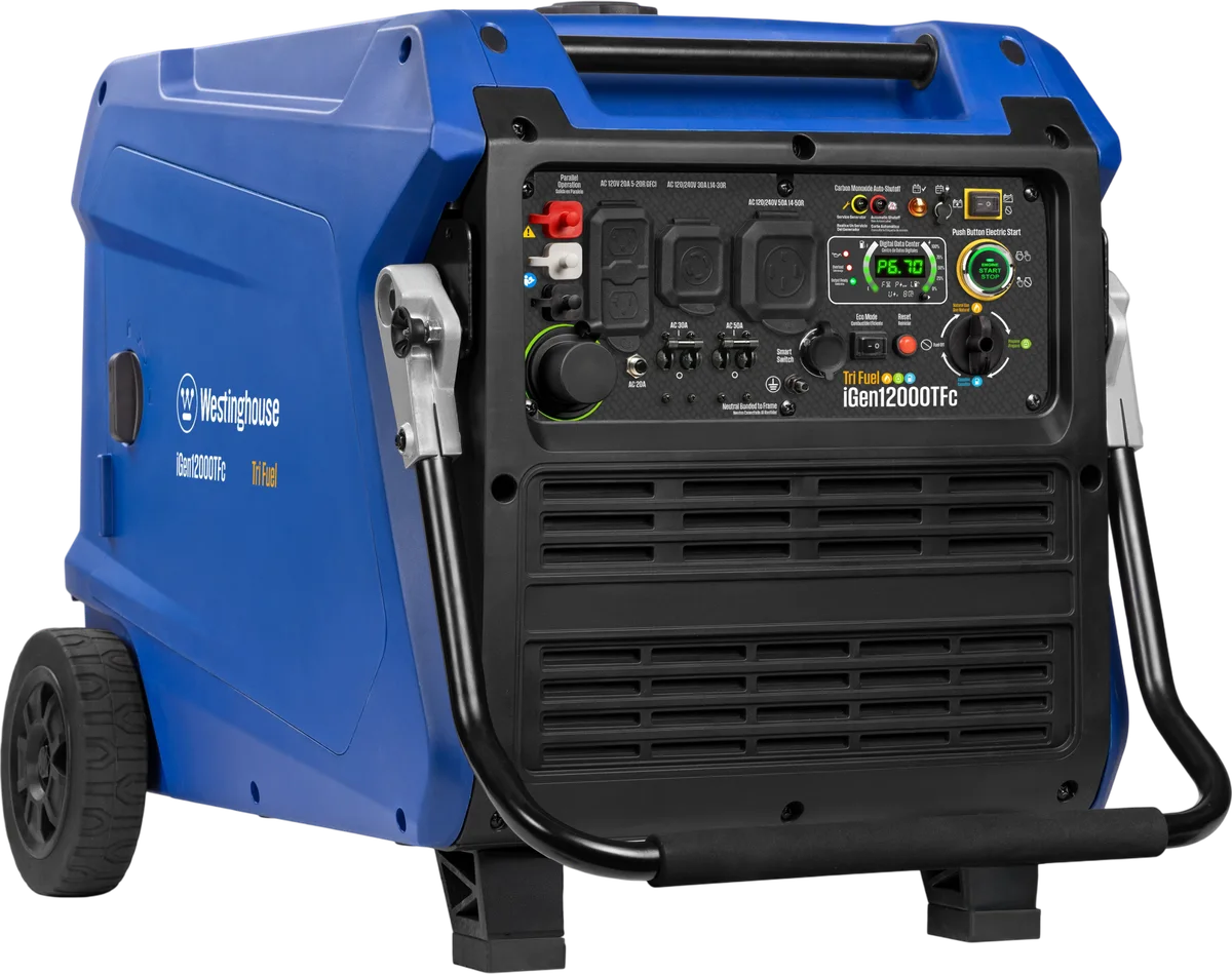 Westinghouse iGen12000TFc Inverter Generator 9000/12000W Tri Fuel Gas Propane Natural Gas 50A Low THD Remote Start CO Sensor New