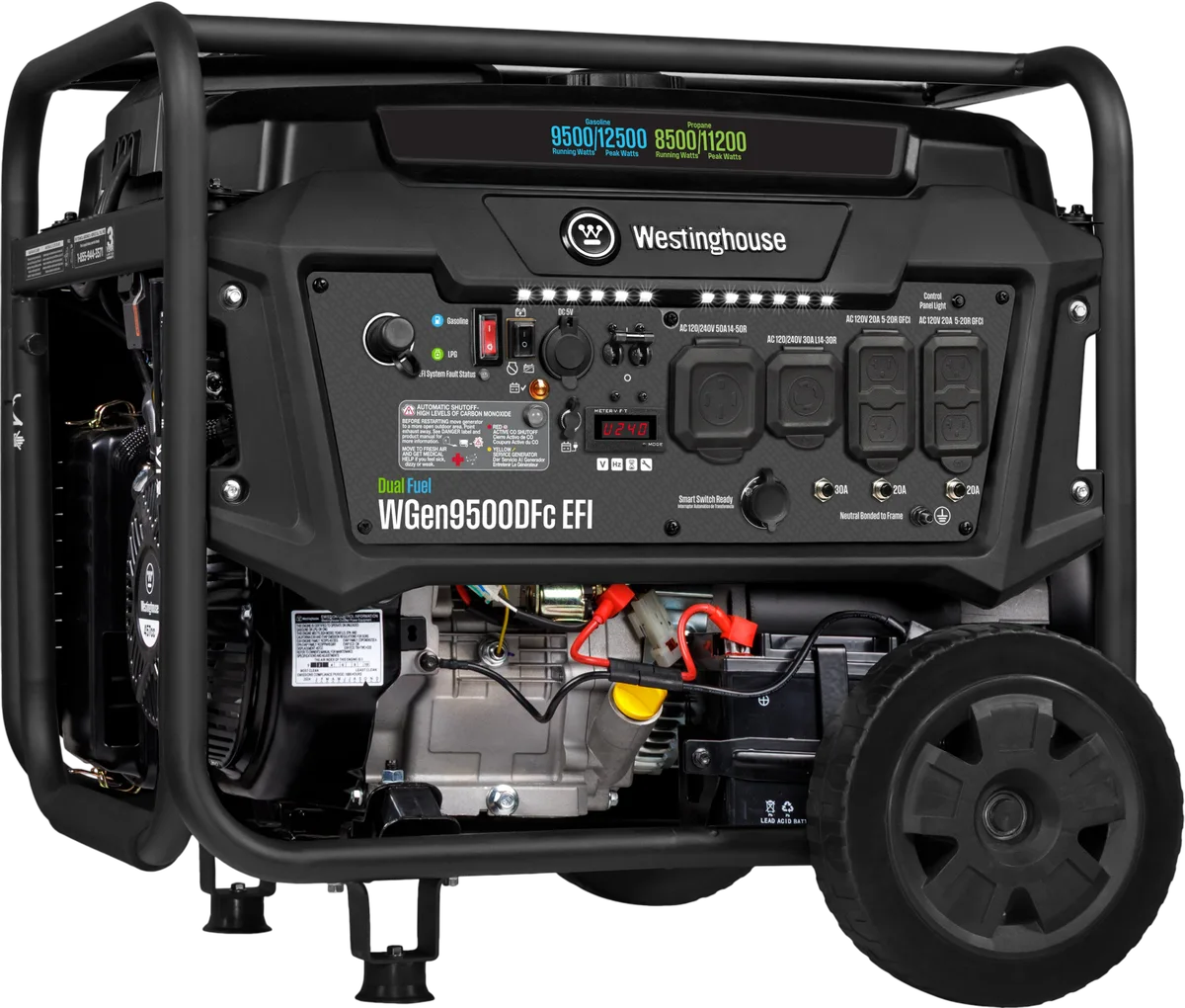Westinghouse WGen9500DFc EFI Generator 9500/12500W Dual Fuel Gas Propane 50A Remote Start CO Sensor CARB New