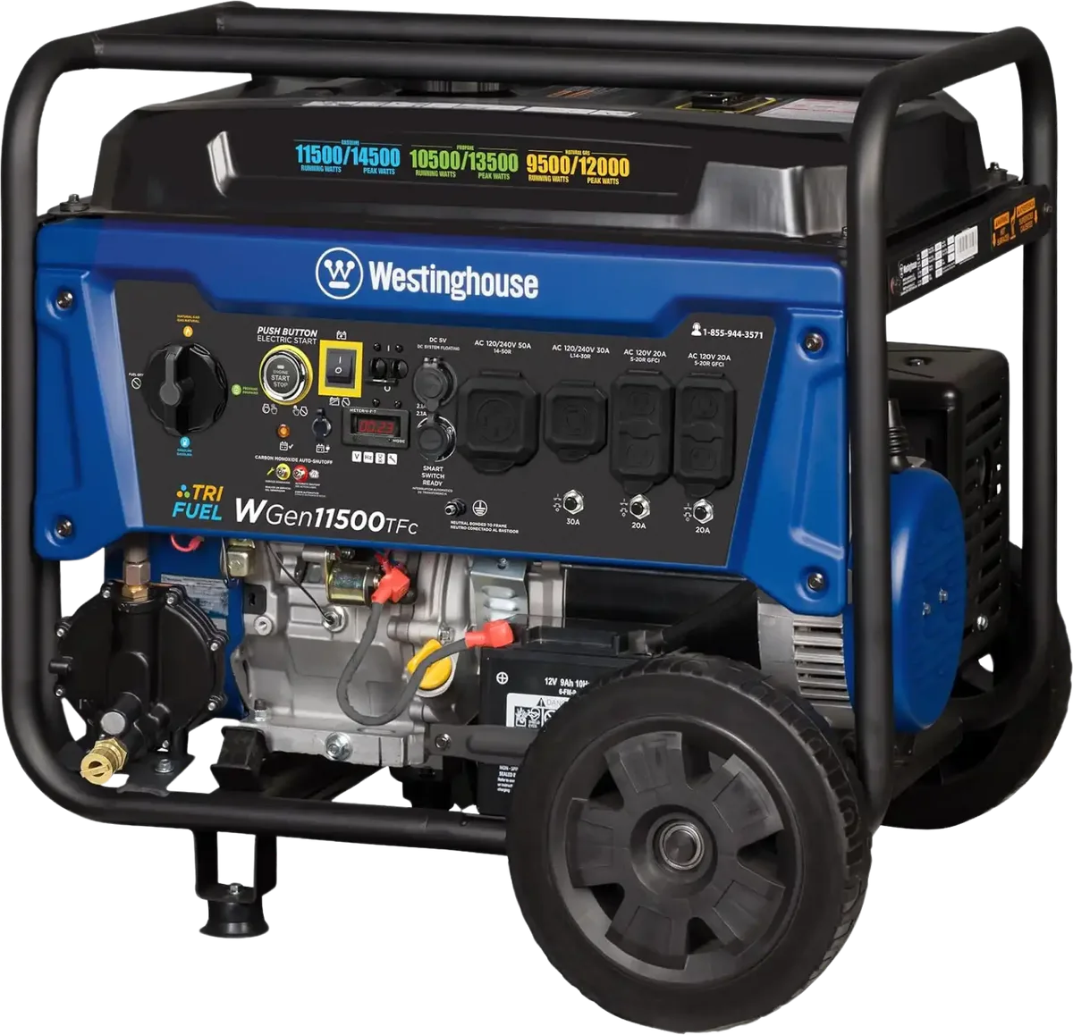Westinghouse WGen11500TFc Tri-Fuel Generator 11500W/14500W CO Sensor 50 Amp Remote Start New